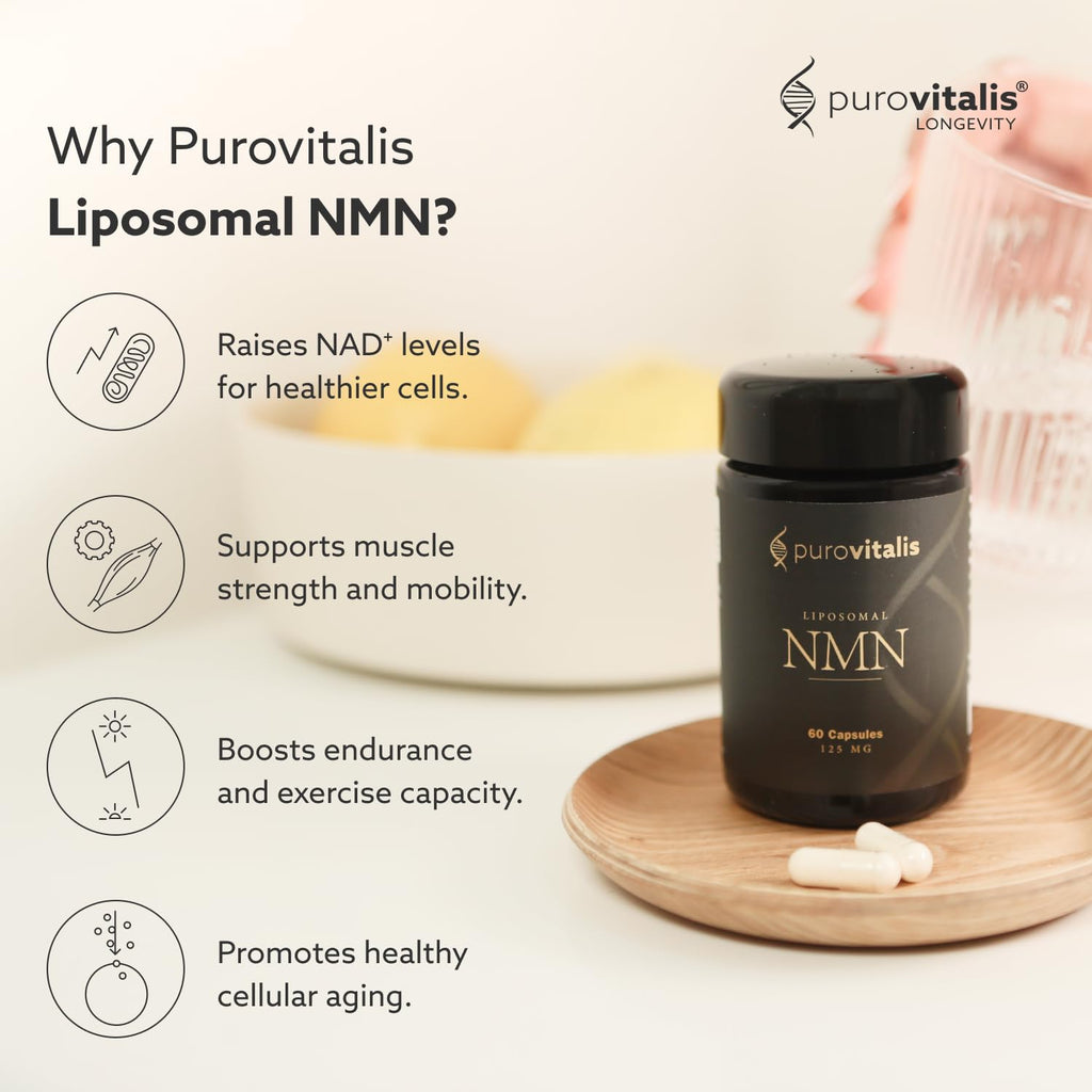 PUROVITALIS Liposomal NMN, 250mg Longevir Nicotinamide Mononucleotide Supplement, NAD+ Boost for Cellular Health, Energy & Healthy Aging, 1-Month Supply (60 Vegan Capsules) PUROVITALIS Au supplements