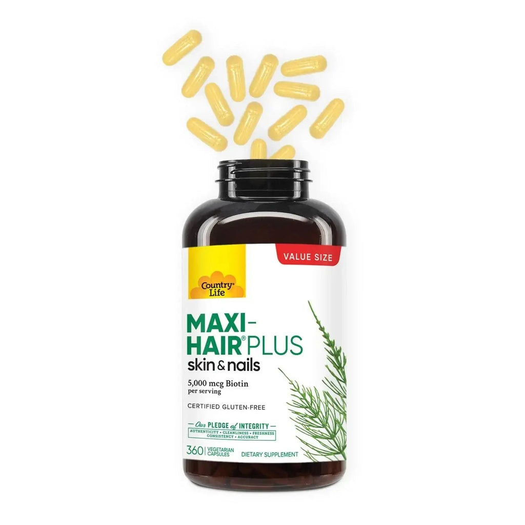 Country Life Maxi-Hair Plus 5000 mcg Biotin, 360 Capsules, Certified Gluten Free, Certified Vegetarian Country Life Au supplements