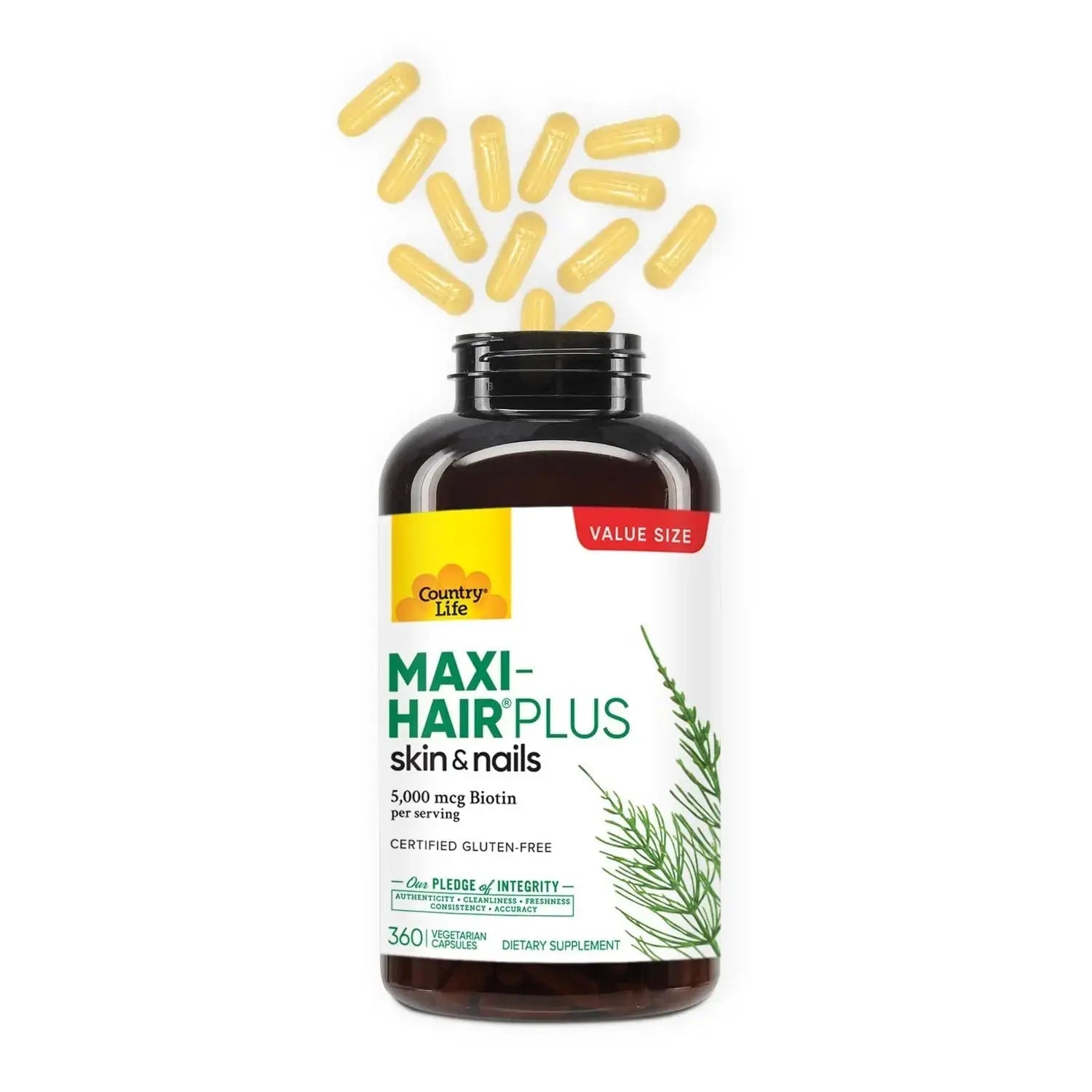 Country Life Maxi-Hair Plus 5000 mcg Biotin, 360 Capsules, Certified Gluten Free, Certified Vegetarian Country Life Au supplements