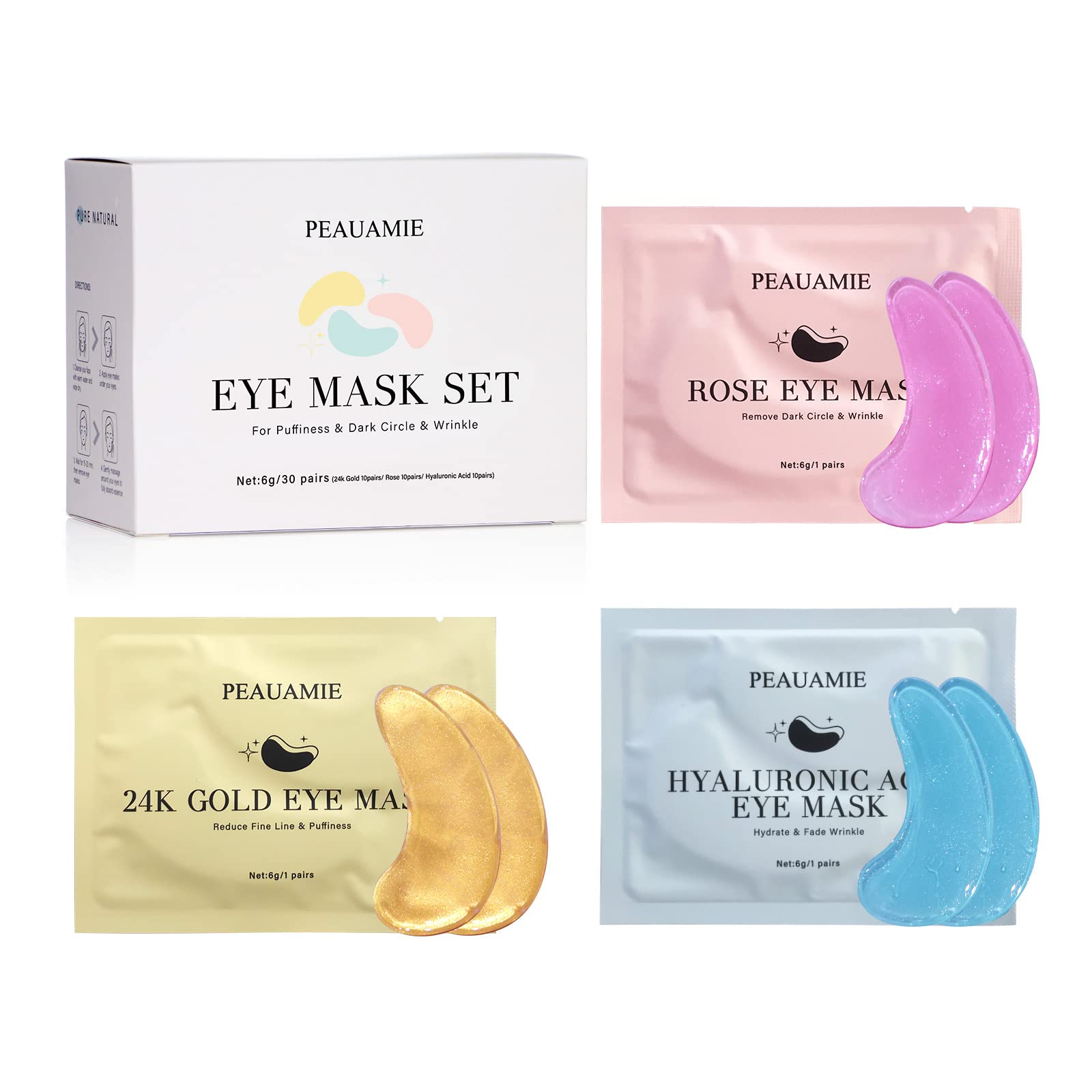PEAUAMIE Under Eye Patches Gold and Hyaluronic Acid for puffy eyes,Rose Eye Masks
