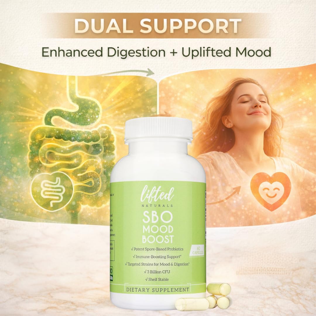 Lifted Naturals Spore Based Probiotic Probiotics - SBO Mood Boost - Spore/Soil-Based - Digestion & Natural Mood Support - Histamine-Free - 60 Day Supply, Non-GMO, Dairy-Free, Gluten-Free, Vegan Lifted Naturals Au supplements