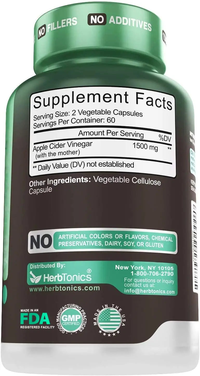 Herbtonics Raw Apple Cider Vinegar Capsules, 1500mg Detox Support (Packaging May Vary), 90 Caps Herbtonics Au supplements