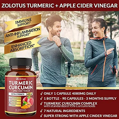 7 in 1 Turmeric Curcumin + Apple Cider Vinegar Capsules, Equivalent to 4080mg Zolotus Au supplements