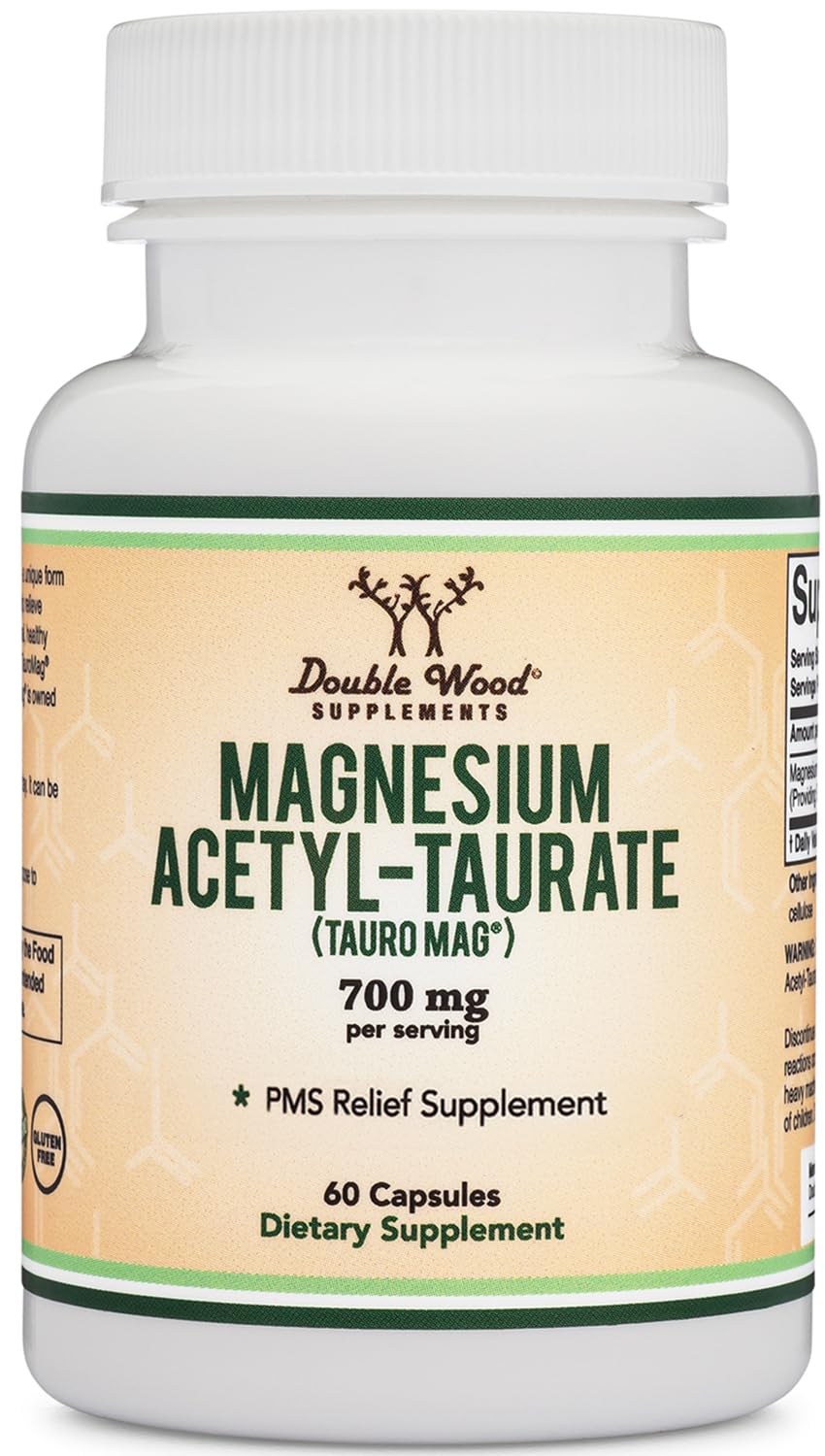 Magnesium Acetyl-Taurate (ATA MG, TauroMag) Novel and Patented Form of Magnesium for PMS and Cramp Relief (60 Capsules, 350mg) PMS Relief Magnesium Supplement by Double Wood Supplements Double Wood Supplements Au supplements