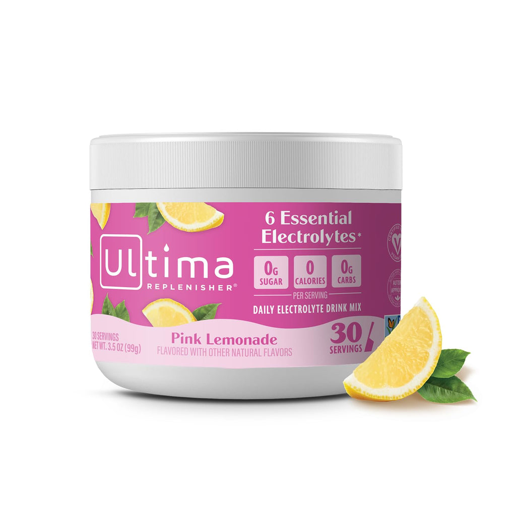 Ultima Replenisher Daily Electrolyte Powder Drink Mix – Pink Lemonade, 30 Servings Canister – Zero Sugar Hydration Powder with 6 Electrolytes & Minerals