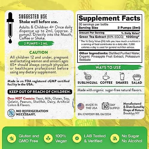 Green Tea Extract - 1000mg - 50% EGCG - Green Tea Liquid Drops, 4x more Powerful than Drops Of Nature Au supplements