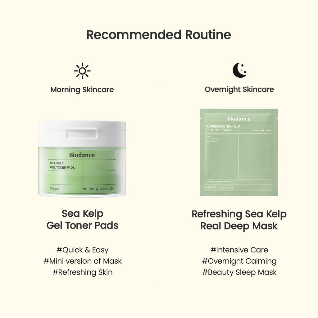 Biodance Sea Kelp Gel Toner Pads, Calming Toner Pads for Sensitive Skin, Oil & Sebum Control, Refreshing Blemish Care