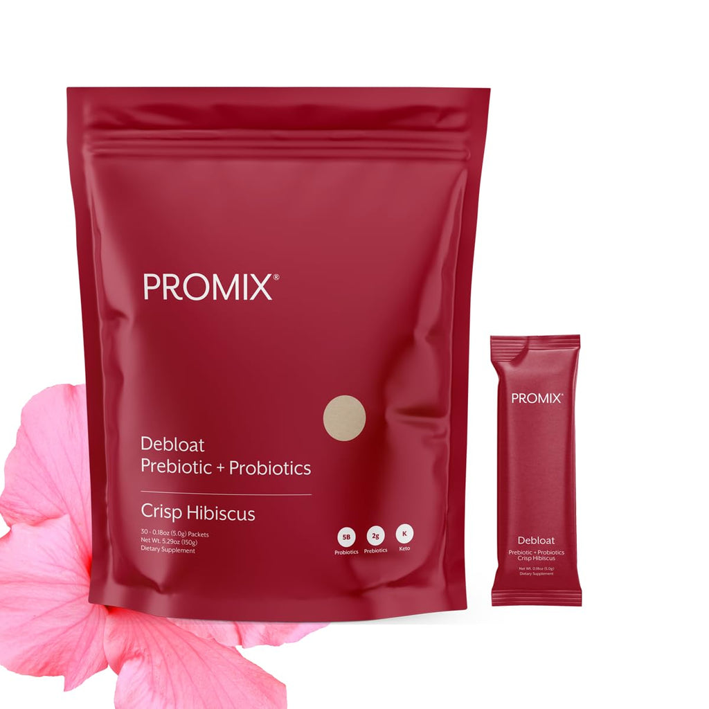 ProMix Nutrition Debloat Prebiotics and Probiotics Immune Support Supplement for Digestion, Cortisol Health, Gut Cleanse - Hibiscus