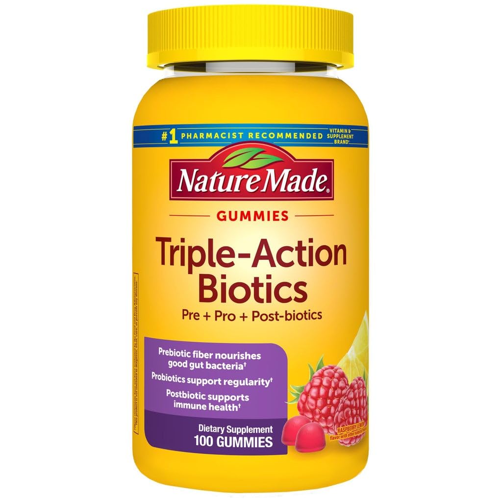 Nature Made Triple Action Biotic Gummy, 100 Gummies, Combined Prebiotic, Probiotic and PostBiotic, 50 Day Supply Nature Made Au supplements