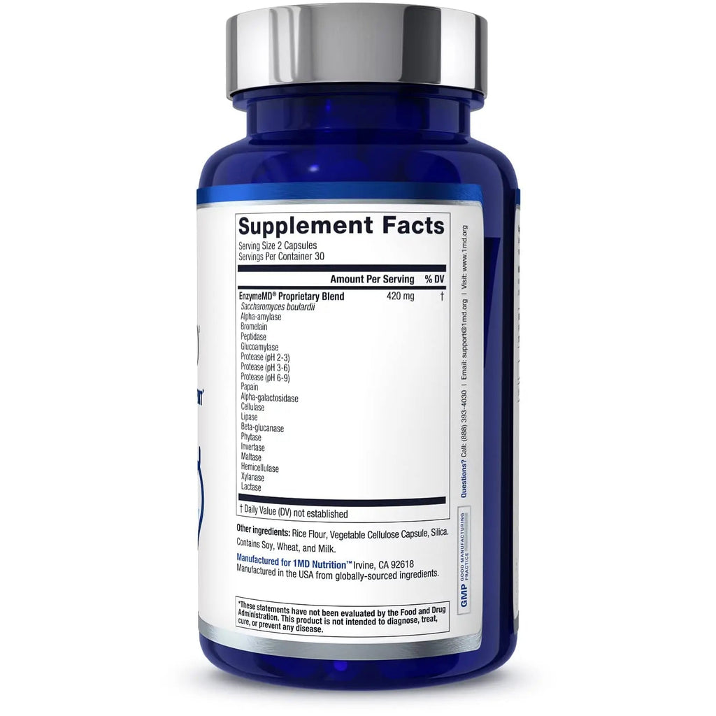 1MD Nutrition EnzymeMD - Digestive Enzymes Supplement - Doctor Formulated | 18 Plant-Based Enzymes - Gas & Bloating Support | 60 Capsules 1MD Nutrition Au supplements