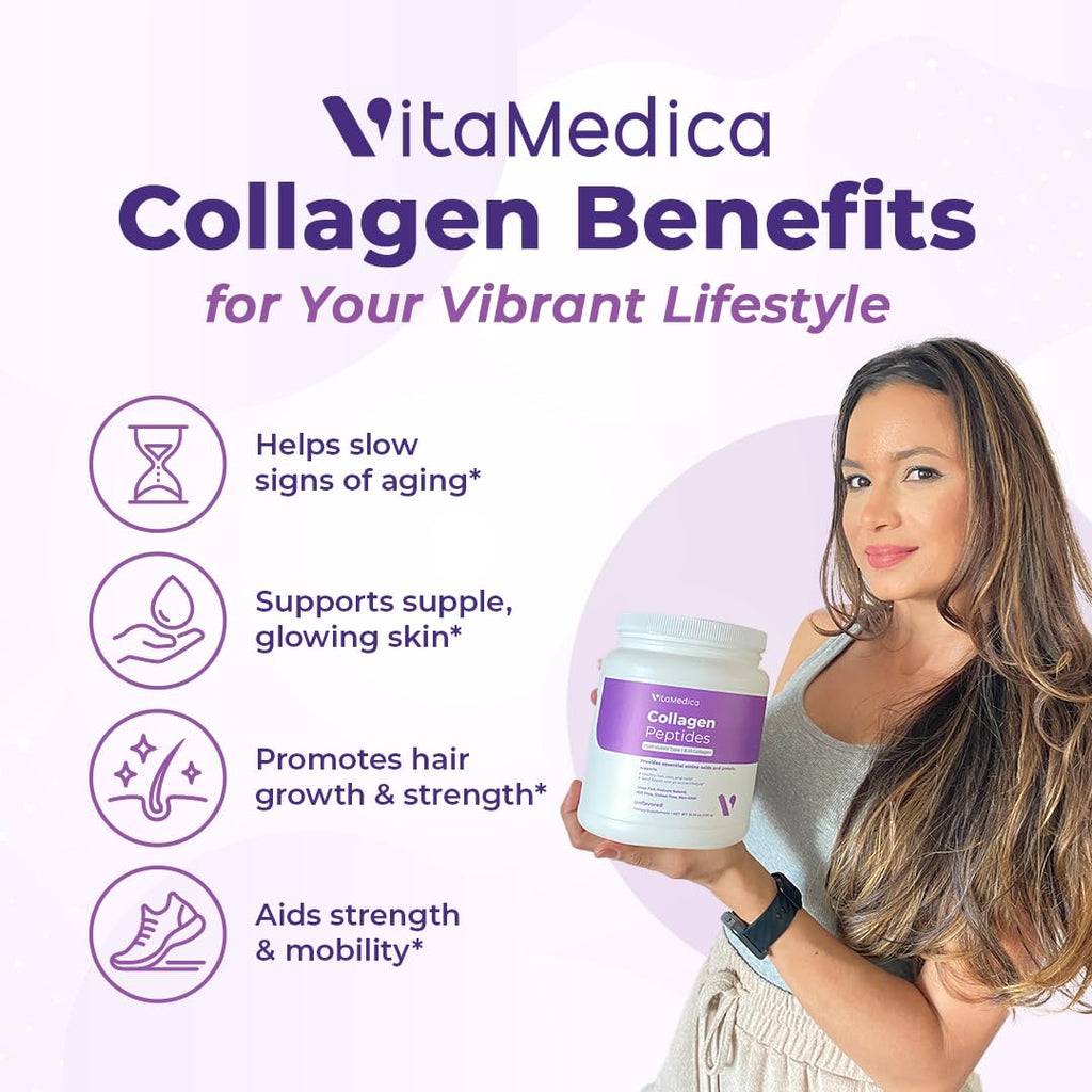 VitaMedica Collagen Peptides Powder for Women & Men - Healthy Hair, Skin, Nails, Bones and Joints - Hydrolyzed Types I & III, Grass-Fed, Pasture-Raised Protein, Zero Sugar - 30 Servings VitaMedica Au supplements