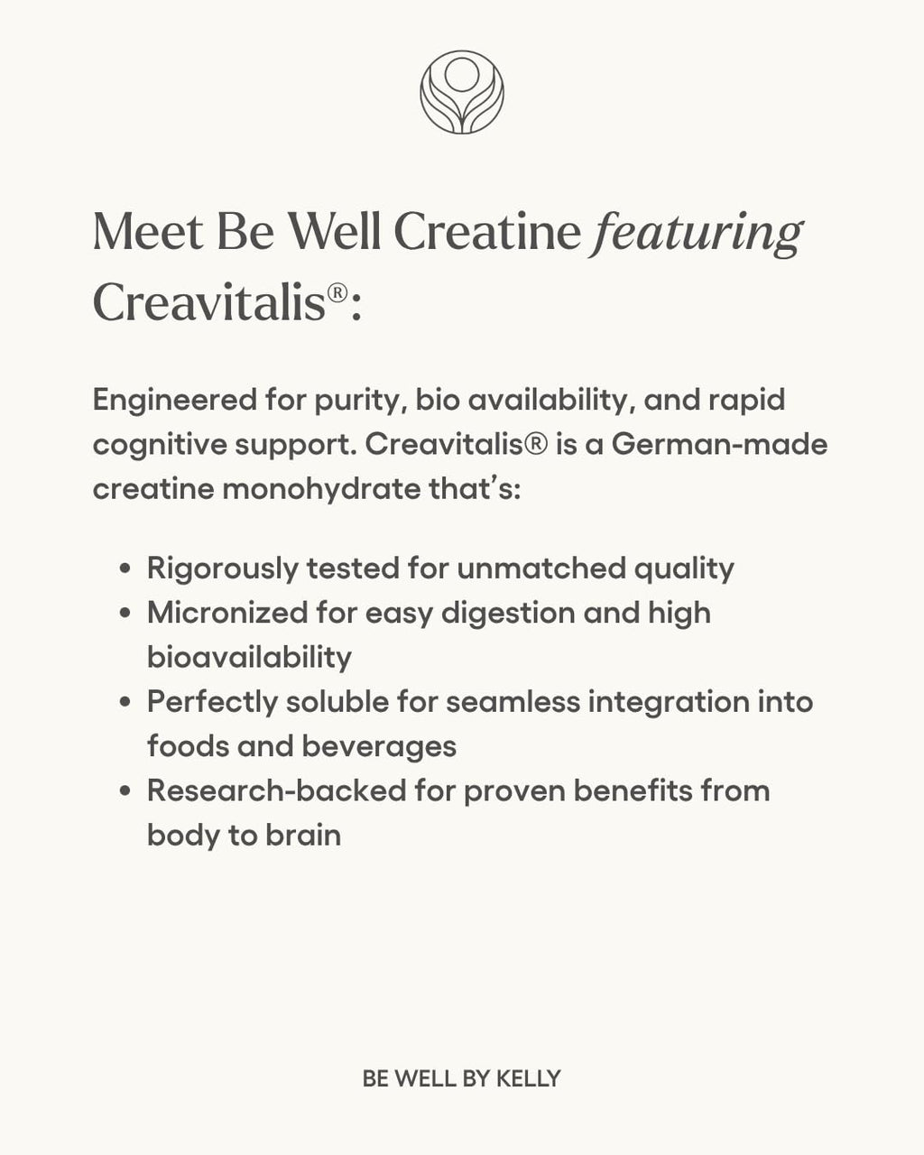 Be Well by Kelly Creatine with Creavitalis, Dietary Supplement, 1lb (450g), 90 Servings Build. Boost. Brain. Be Well by Kelly LeVeque Au supplements
