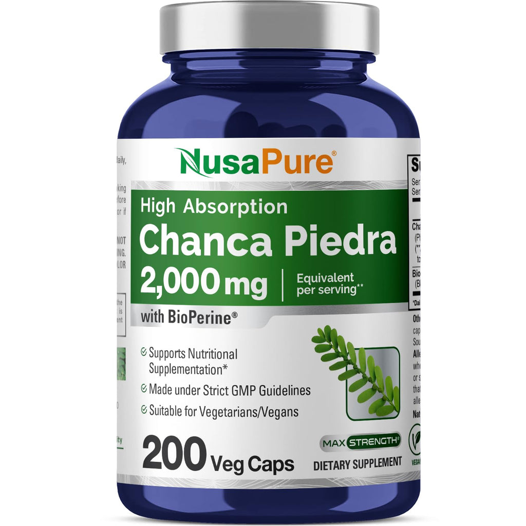 NusaPure Chanca Piedra 2000mg | 200 Veggie Caps | Herbal Extract Supplement | Extract 10:1, Non-GMO, Bioperine & Vegan | 100 Servings per Bottle NusaPure Au supplements
