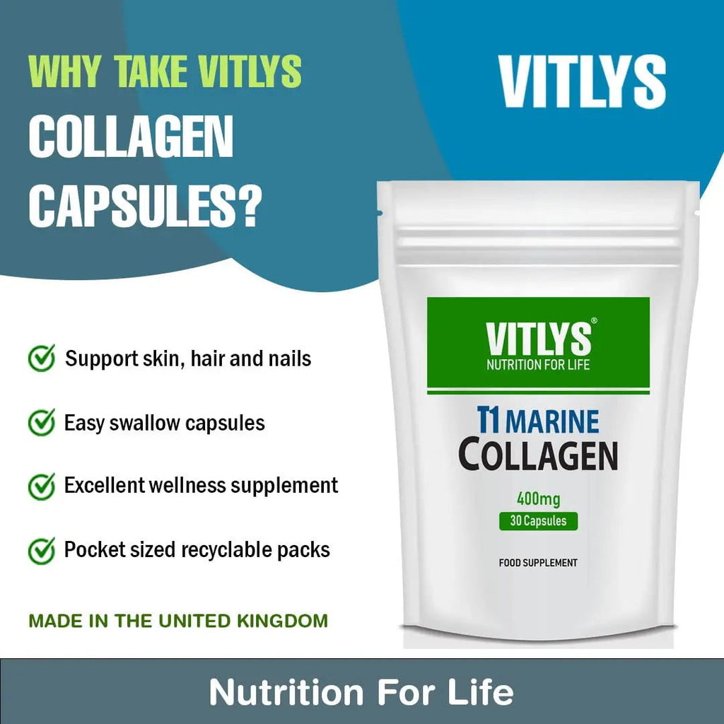 Optimum Marine Collagen 30 Capsules - 1 Month Supply - One Per Day Hydrolysed Collagen Vitlys Au supplements