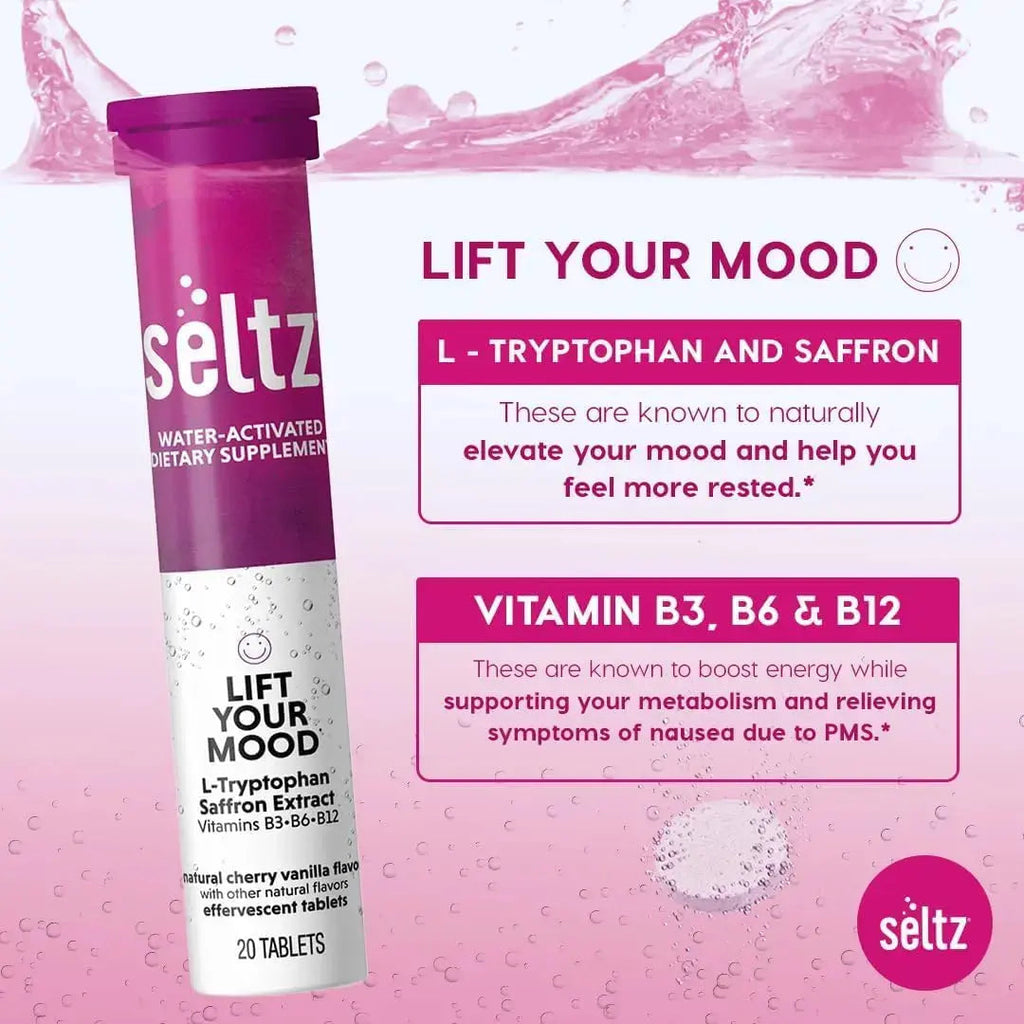 Seltz® Lift Your Mood – Effervescent Vitamins for Mood Support & Energy with L-Tryptophan, Saffron Extract & B Vitamins (B3, B6, B12) Seltz Au supplements