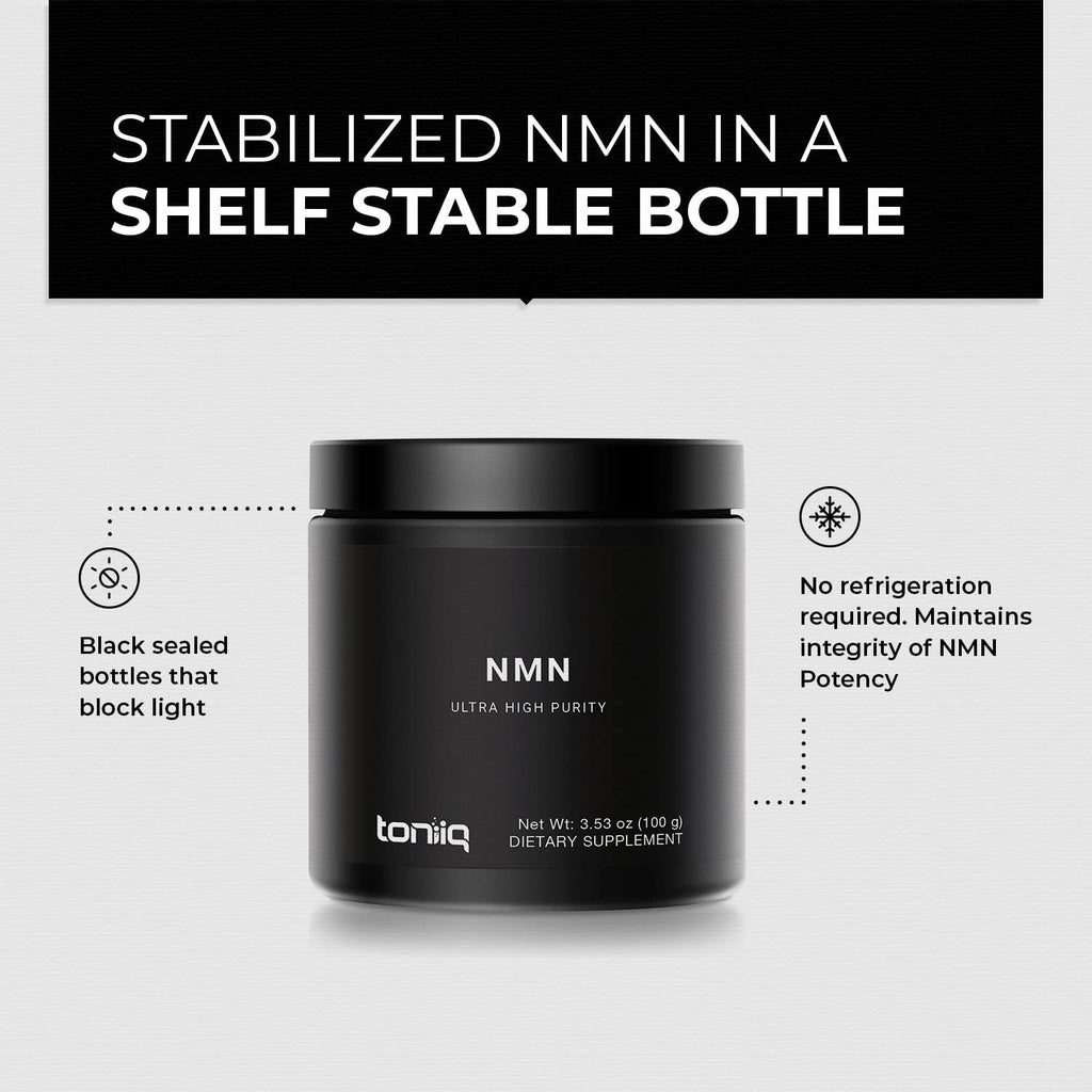 Toniiq Ultra High Purity NMN Powder - 100 Grams - 99.5% Highly Purified and Highly Bioavailable - Fully Stabilized Formula - Supports NAD+ Levels - Nicotinamide Mononucleotide Powder Supplement Toniiq Au supplements