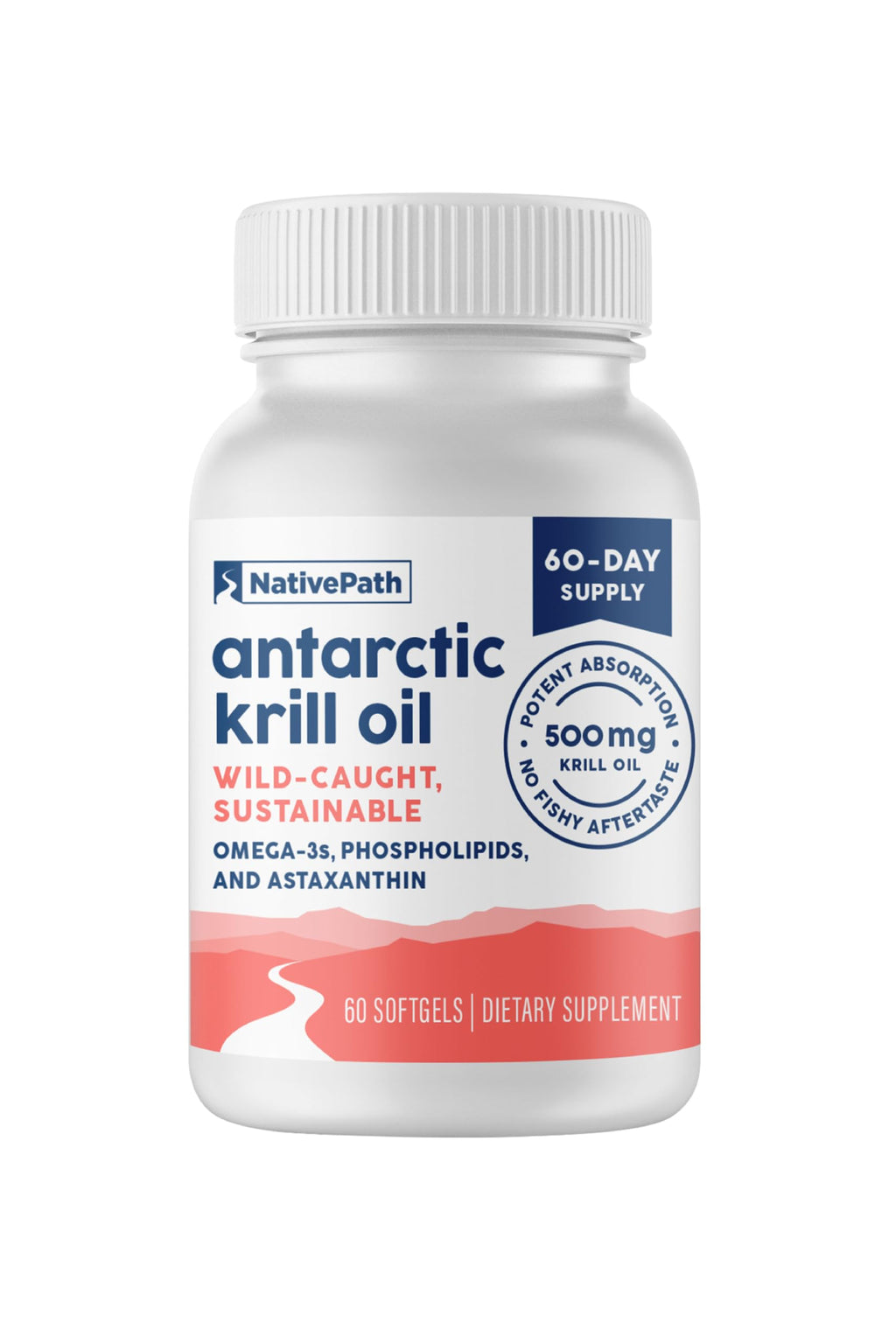 NativePath Antarctic Krill Oil - Wild-Caught Omega 3 Krill Oil 500mg Softgels with EPA, DHA and Astaxanthin - Supplement for Joint, Hear