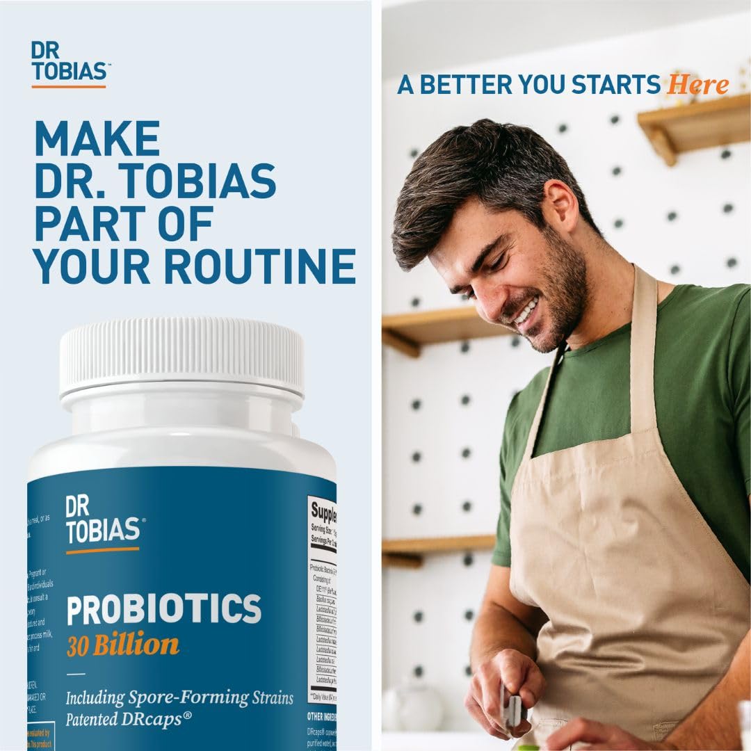 Dr. Tobias Probiotics 30 Billion, 10 Strains, 30 Billion CFU's, Targeted Release Probiotics for Women & Men, Supports Digestive Health, Shelf-Stable,