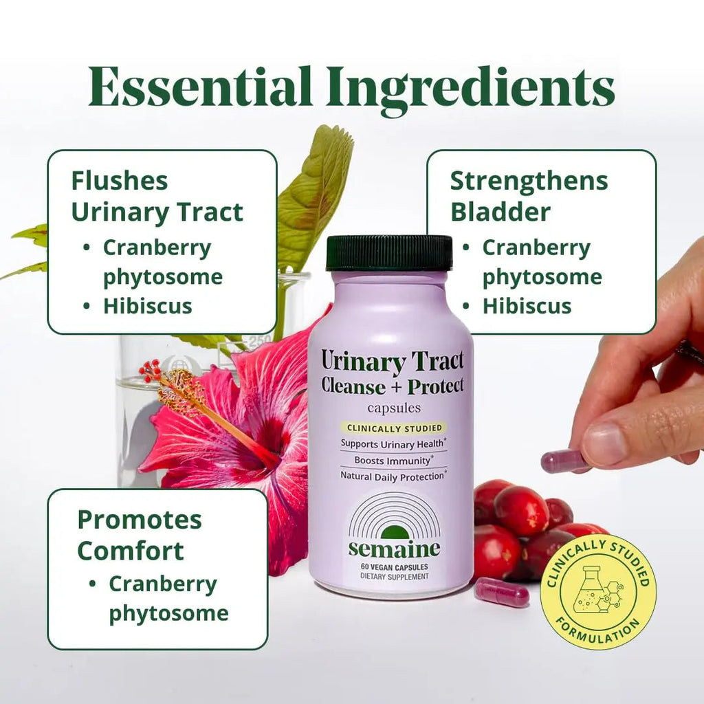 Semaine Urinary Tract Cleanse & Protect – 60 ct, Bladder Support Supplement for Women, Flushes Urinary Tract. Combines Cranberry Proanthocyanidins with Hibiscus Semaine Au supplements