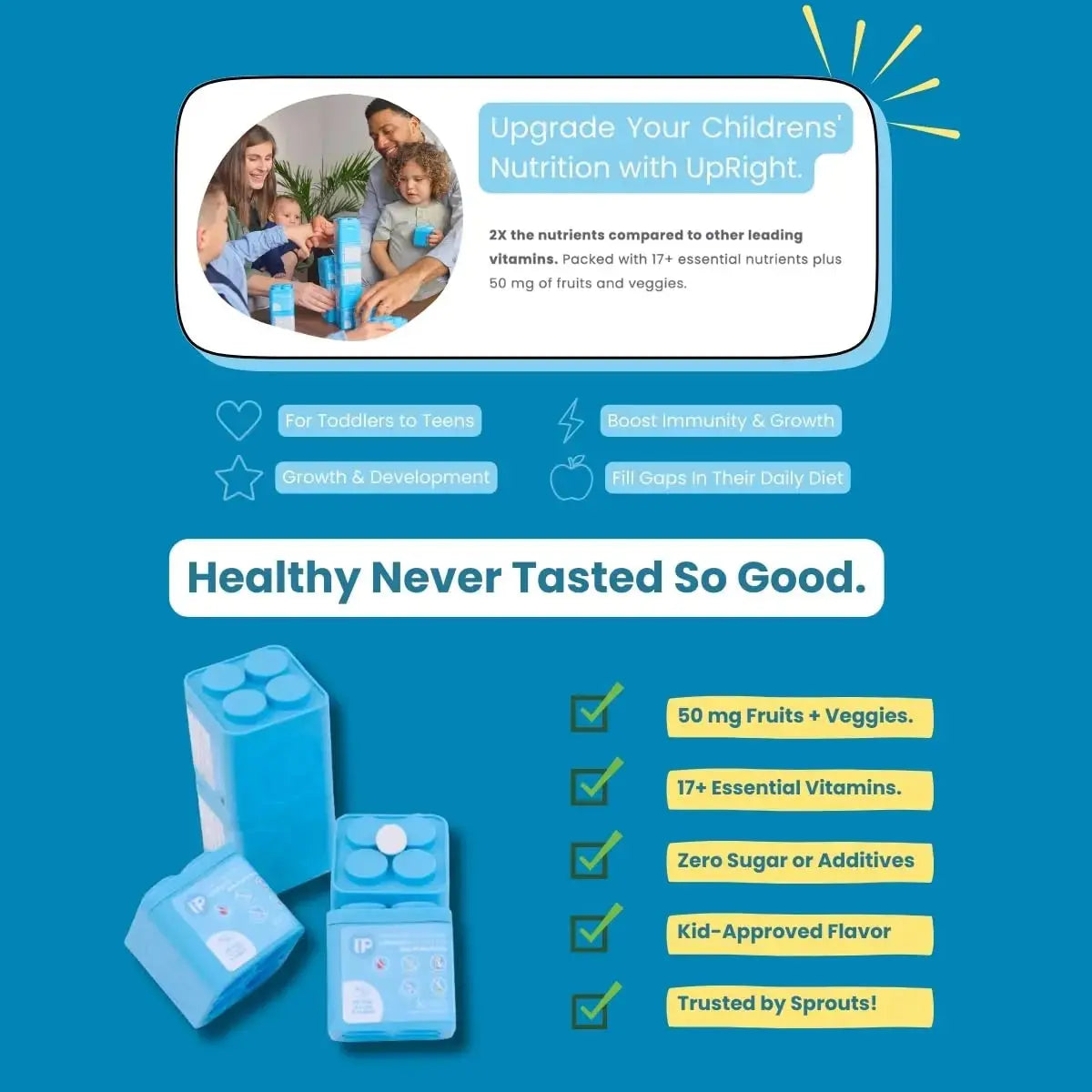 Upright Nutrition Children's Multivitamin | 30 Day Supply | Chewable, Sugar-Free | 17+ Essential Vitamins & Minerals with 50mg of Fruits & Veggies Upright Nutrition Au supplements
