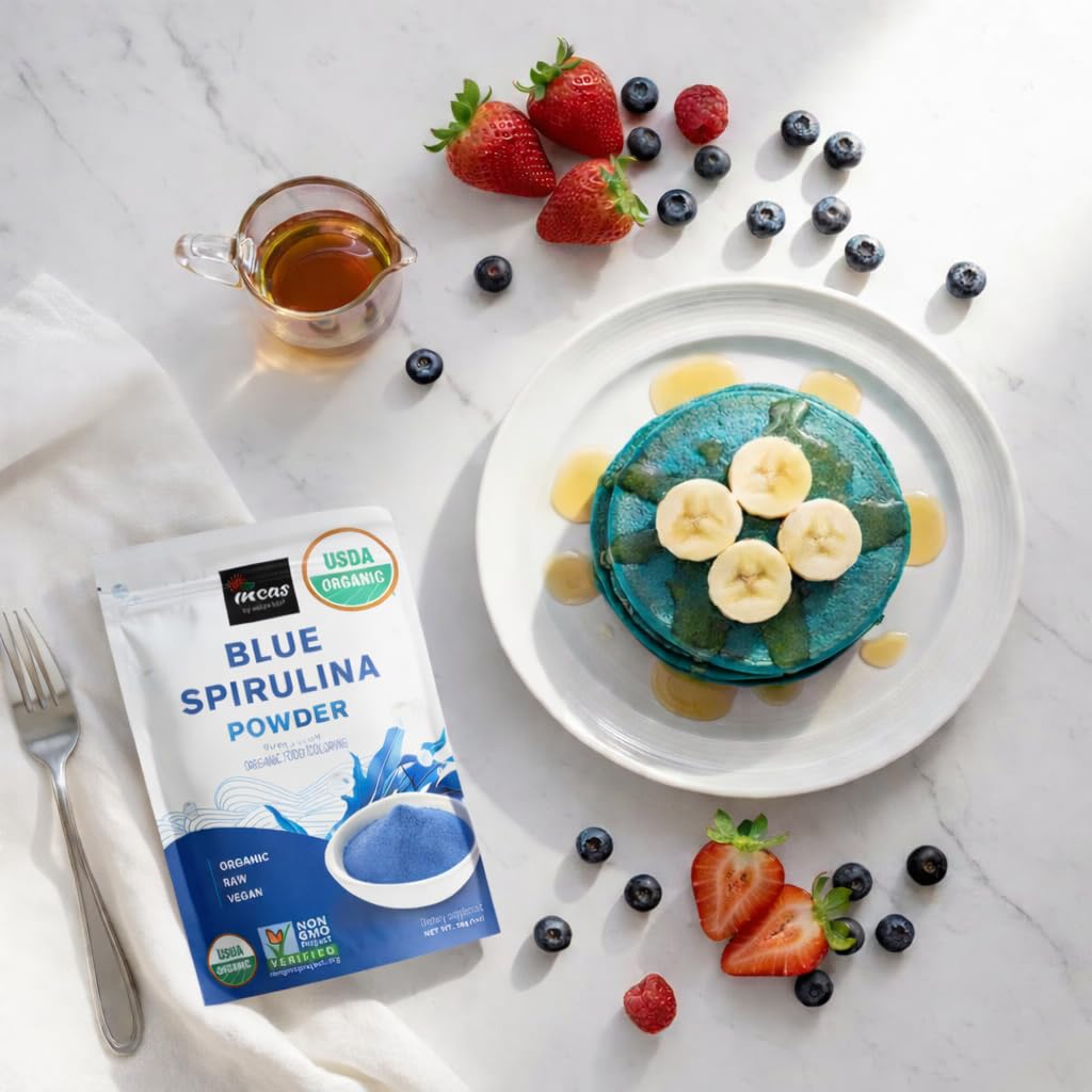 USDA Organic Blue Spirulina Powder (Phycocyanin Extract), No Fishy Smell, 100% Vegan Protein from Blue-Green Algae, 28 Servings