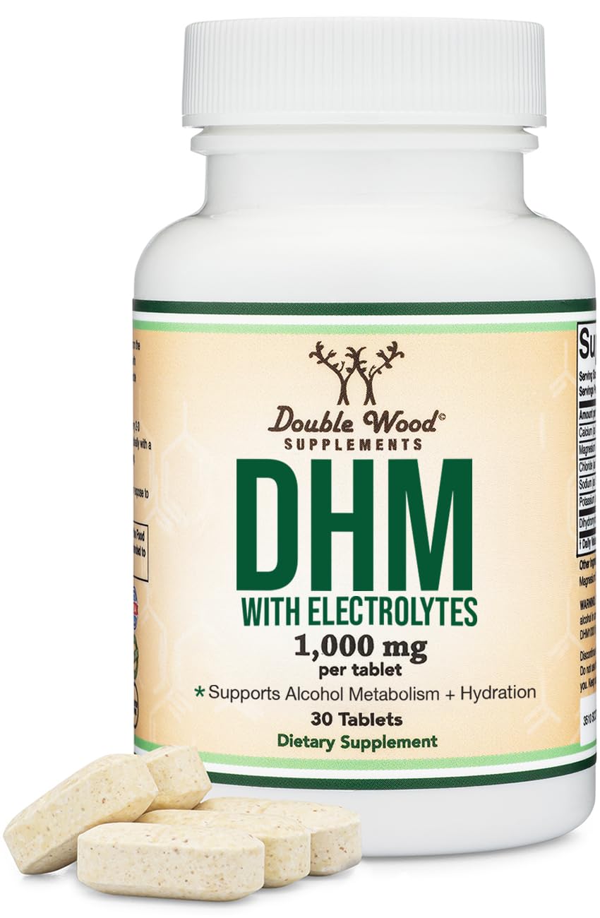 DHM1000 Dihydromyricetin (DHM) Tablets - Most Powerful DHM Supplement on The Market - 1,000mg per Capsule (30 Count) Enhanced with Electrolytes