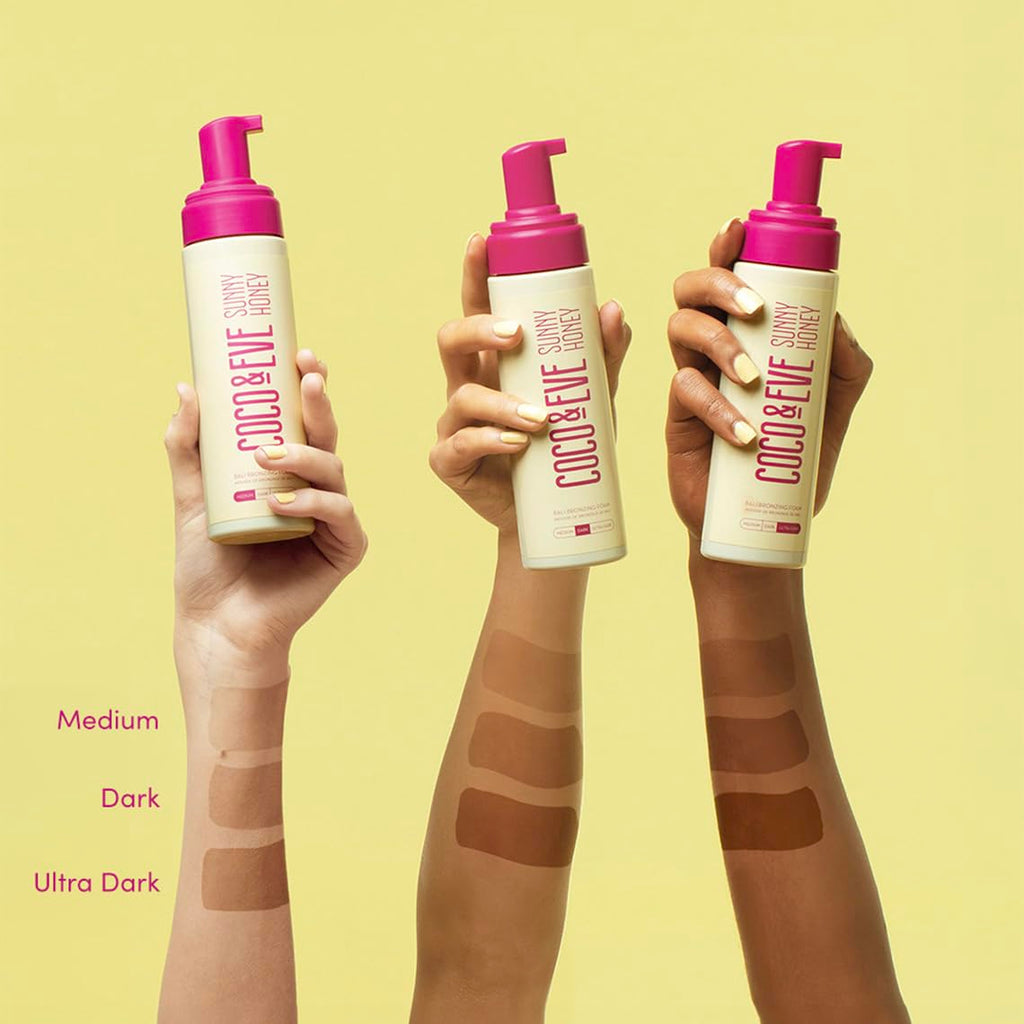 Coco & Eve Self Tanner Foam Kit - (Medium) Streak-Free Sunless Tanning Mousse, Tropically Scented Natural Looking Tan