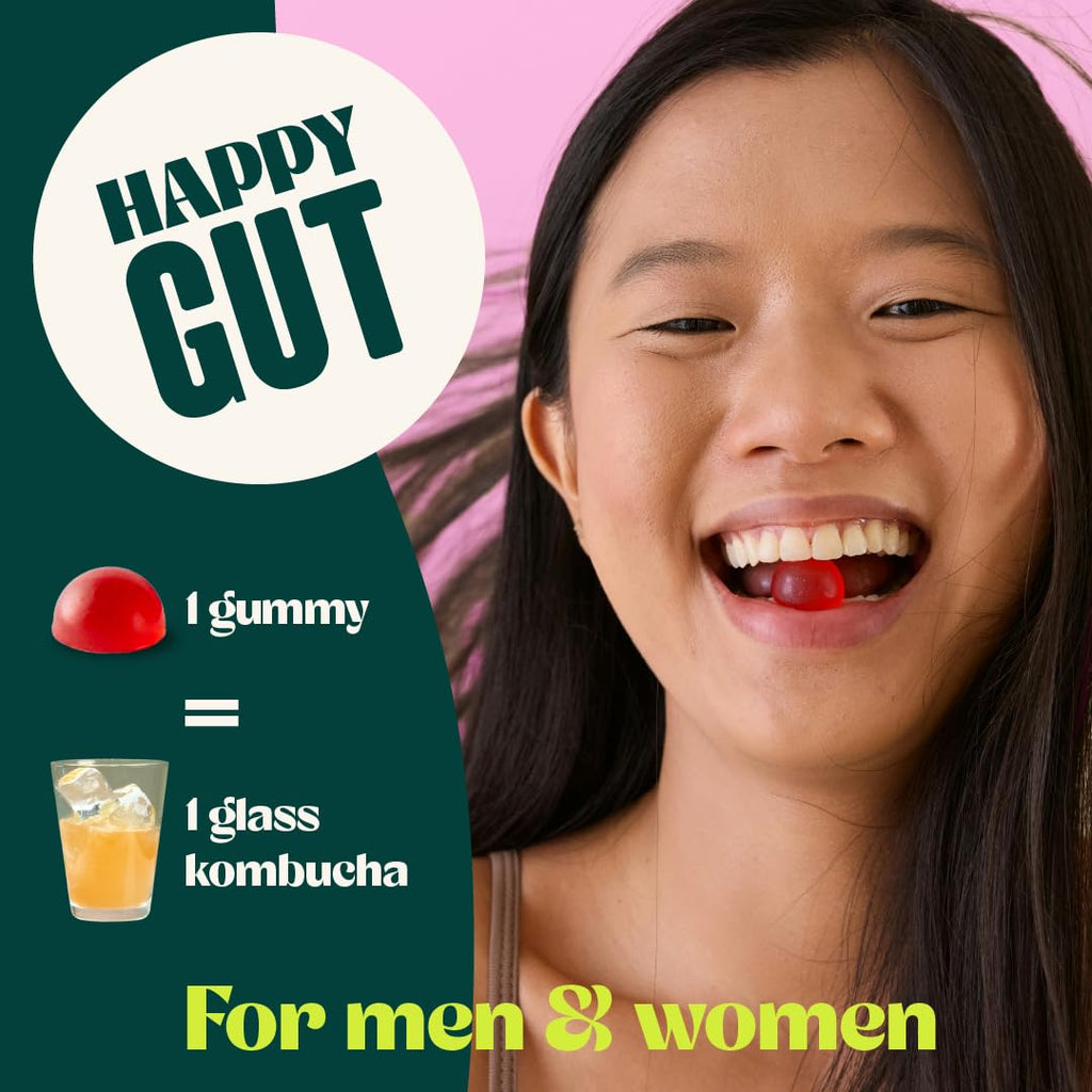 BoochBod - Probiotic Kombucha Gummy - Prebiotics, Probiotics, Postbiotics, Fiber Supplement, Slippery Elm, Dandelion Root
