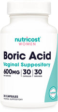 Nutricost Boric Acid 600mg, 30 Capsules - Vaginal Suppository - Non-GMO - for Women Nutricost Au supplements
