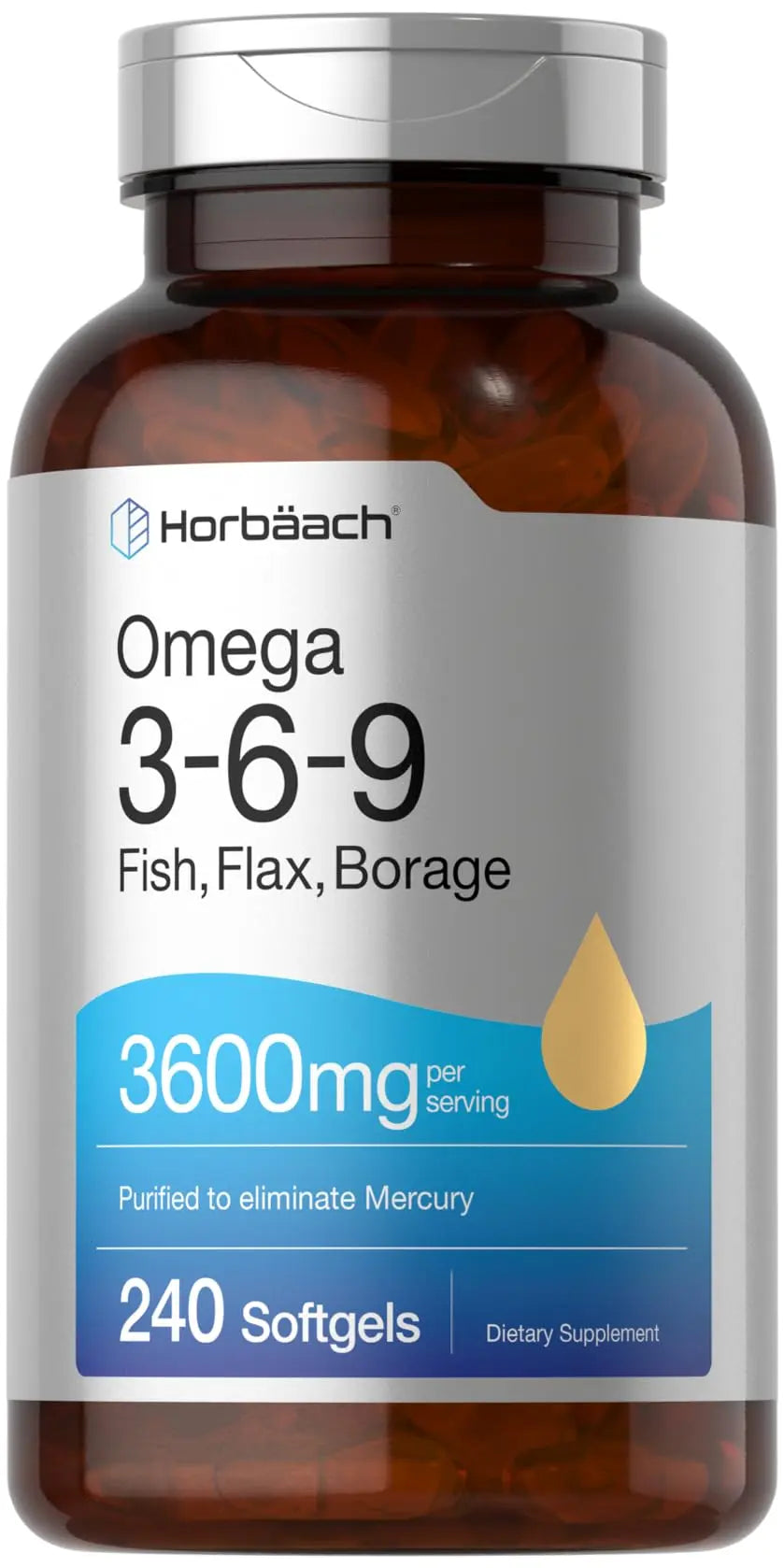 Triple Omega 3-6-9 240 Softgels | from Fish, Flaxseed, Borage Oils | Non-GMO & Gluten Horbäach Au supplements