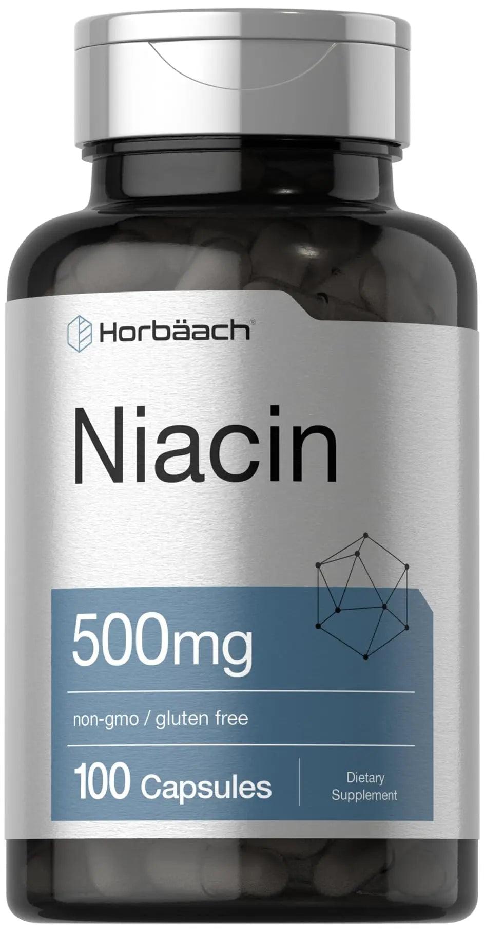 Niacin | Vitamin B3 500mg | 100 Capsules | with Flushing | Non-GMO, and Gluten Free Horbäach Au supplements