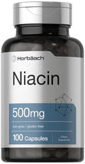 Niacin | Vitamin B3 500mg | 100 Capsules | with Flushing | Non-GMO, and Gluten Free Horbäach Au supplements