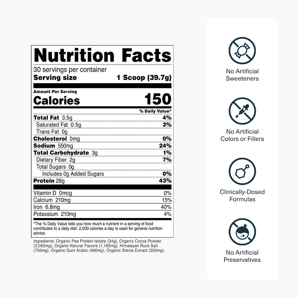 Transparent Labs 100% Pea Protein Powder - 28g Organic Plant Protein per Serving, Clean Pea Isolate Powder, USDA Organic, Vegan, Gluten-Free, Sugar-Free, Non-GMO - 30 Servings, Chocolate