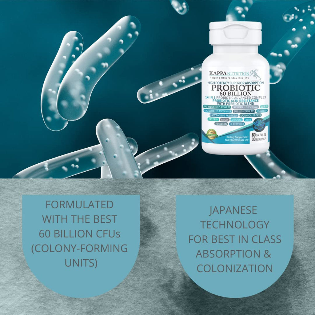 KAPPA NUTRITION Probiotic 60 Billion CFU 14 in 1 Formula with Prebiotics & Acidophilus for Women, Men & Adults, Shelf Stable, Acid Resistant
