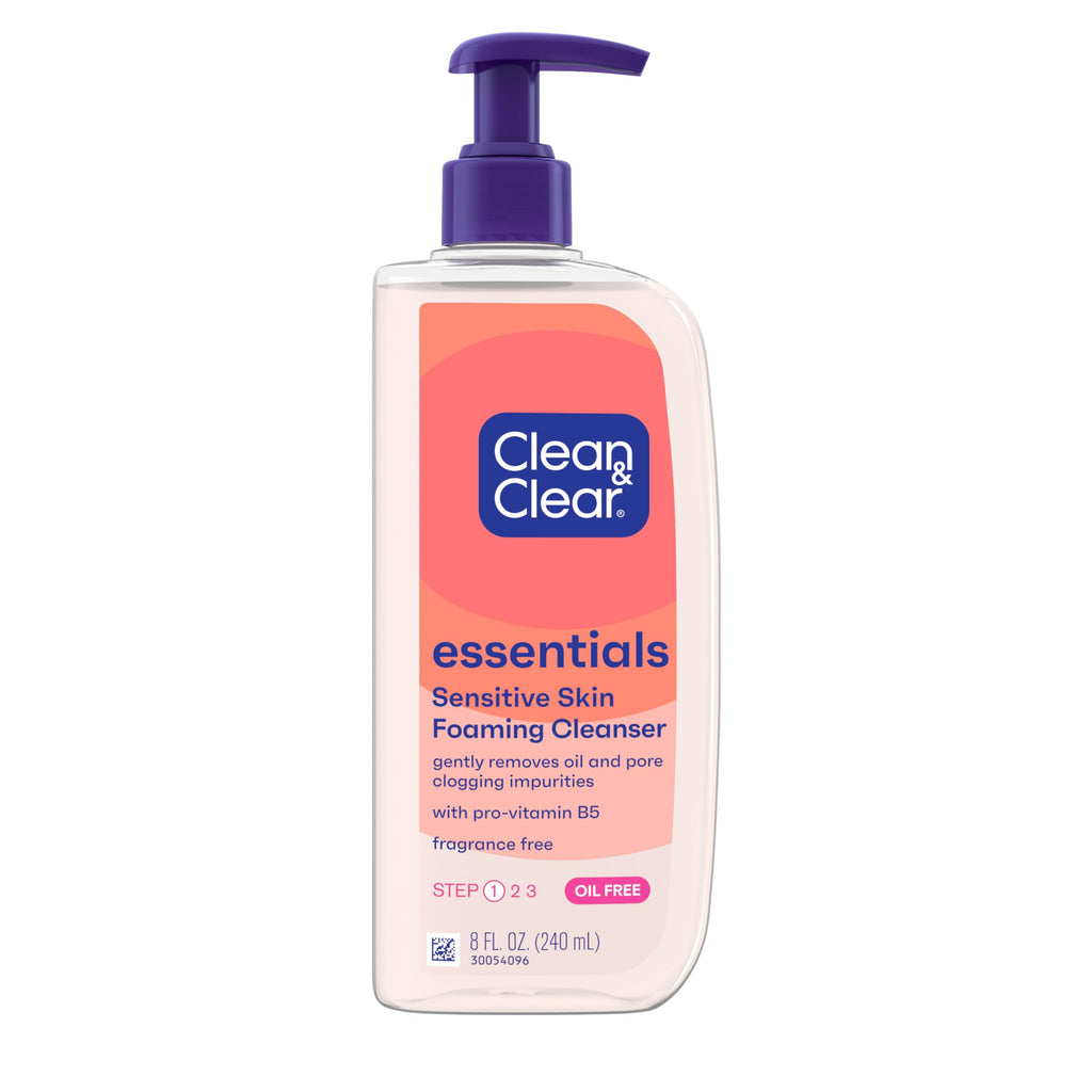 Clean & Clear Essentials Oil-Free Foaming Facial Cleanser, Daily Foaming Face Wash with Pro-Vitamin B5 for Sensitive Skin