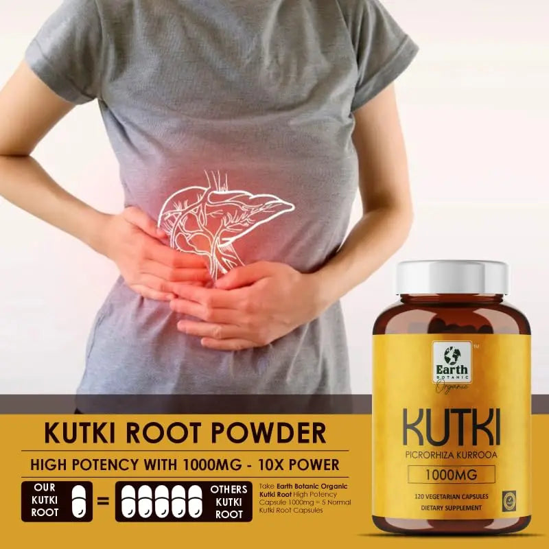Earth BOTANIC Organic Kutki Root Powder 1000mg 120 Capsules (Picorohiza Kurrooa) Earth BOTANIC Organic Au supplements