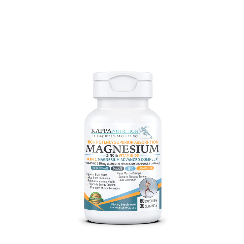 Kappa Nutrition Magnesium 4-in-1, 280mg Elemental Magnesium (Bisglycinate, Malate) + Zinc & Vitamin D3, Brain, Sleep, Energy, Muscle, Immune Support, 60 Vegan Capsules. KAPPA NUTRITION Au supplements