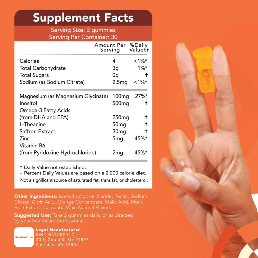 GOJOY NATURALS Kids Focus Gummies – Saffron, Magnesium Glycinate, L-Theanine & Inositol Supplement for Kids & Teens – Focus
