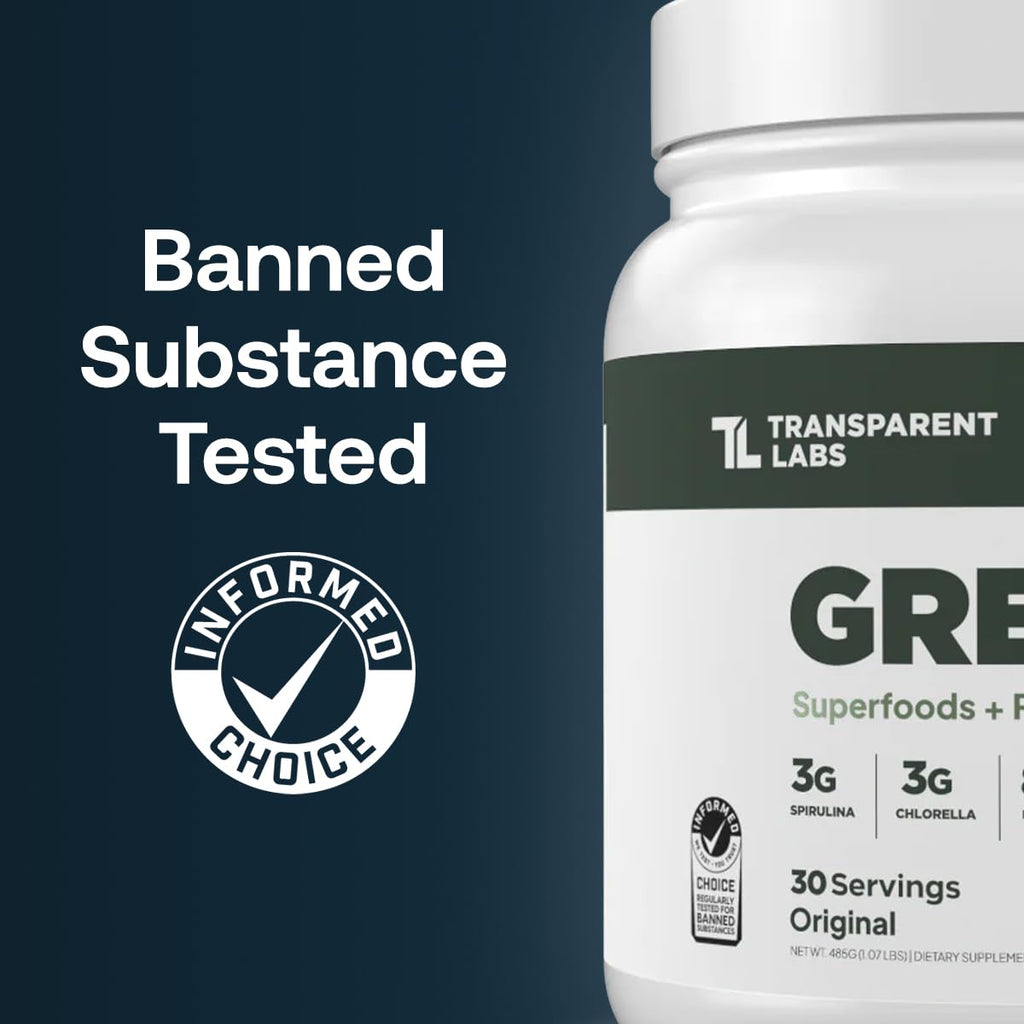 Transparent Labs Prebiotic Greens - Superfood Powder & Antioxidants Supplement with Organic Spirulina, Chloerra, Acacia, & Green Banana Powder - 30 Servings, Unflavored