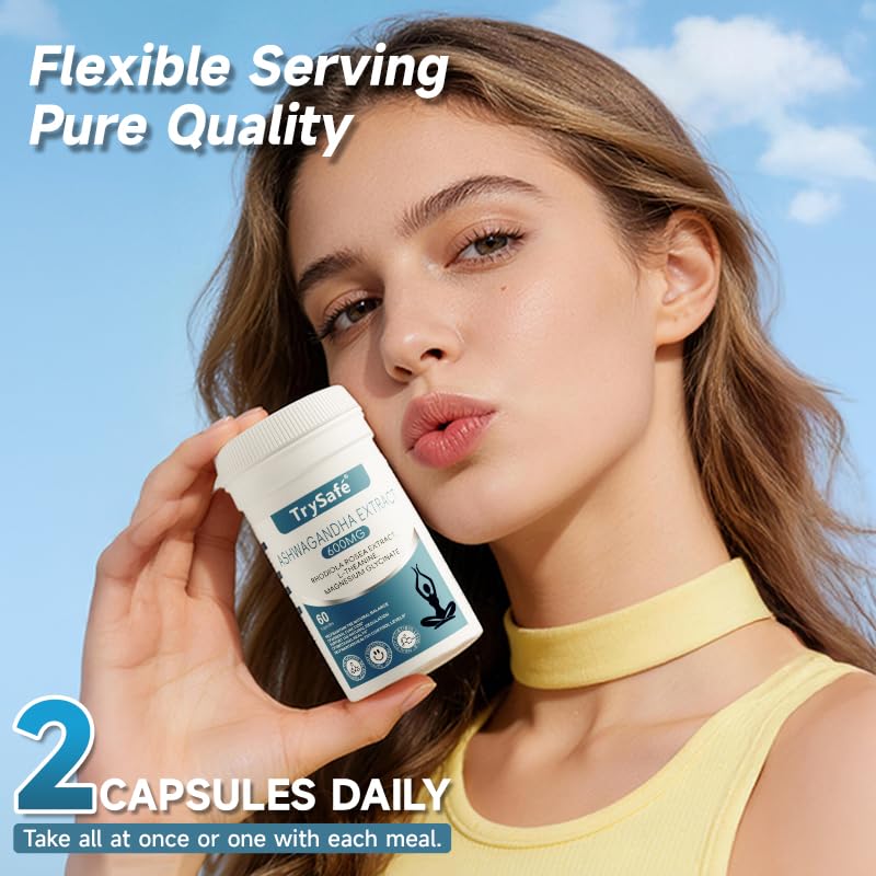 TrySafe 1100MG Cortisol Supplements for Women and Man with 600MG Ashwagandha, 200MG Rhodiola Rosea, 200MG L-Theanine, 100MG Magnesium Glycinate | for Healthy Stress Response*, Mood* TrySafe Au supplements