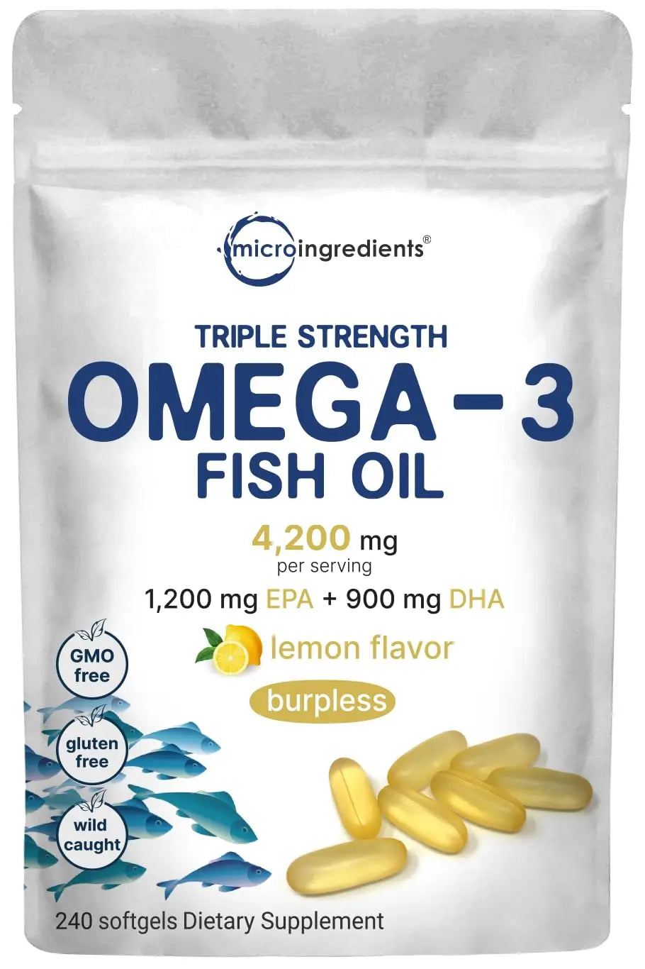 Triple Strength Omega 3 Fish Oil Supplements 4200mg Per Serving, 240 Softgels Micro Ingredients Au supplements