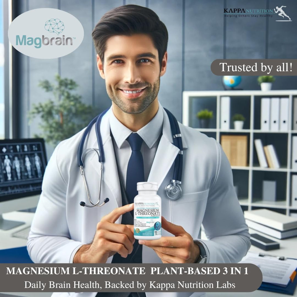 Kappa Nutrition Powered by Magbrain™ Magnesium L-Threonate Plant-Based, 150 Vegan Capsules, 420mg Elemental Magnesium (3 Capsules) from 2,253mg, Brain, Sleep & Muscle Support. KAPPA NUTRITION Au supplements