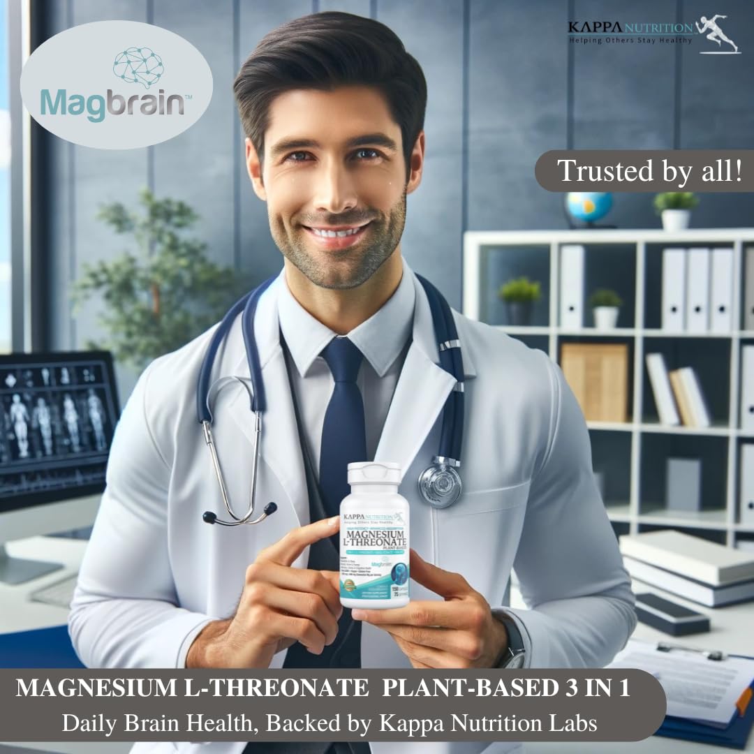 Kappa Nutrition Powered by Magbrain™ Magnesium L-Threonate Plant-Based, 150 Vegan Capsules, 420mg Elemental Magnesium (3 Capsules) from 2,253mg, Brain, Sleep & Muscle Support. KAPPA NUTRITION Au supplements
