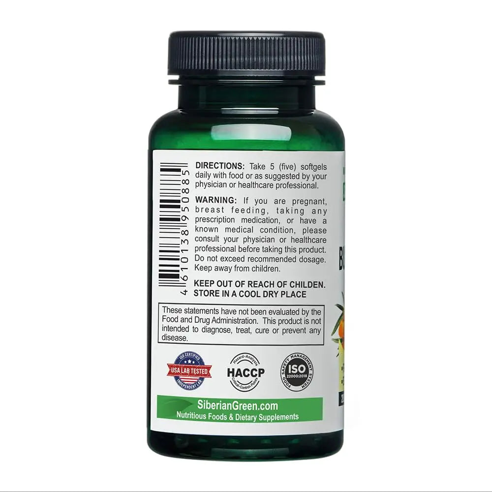 Siberian Sea Buckthorn Oil Capsules 200 Softgels | from Wild-harvested Siberian Sea Siberian Green Au supplements