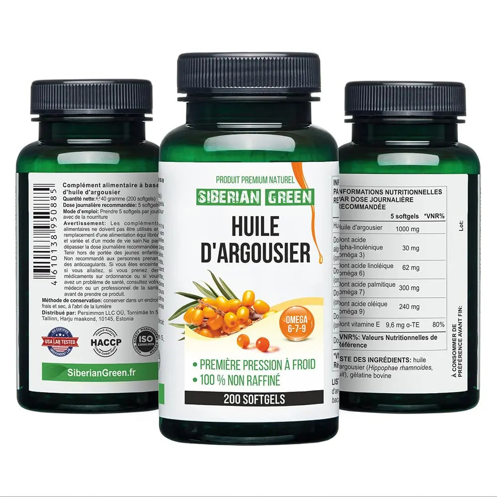 Siberian Sea Buckthorn Oil Capsules 200 Softgels | from Wild-harvested Siberian Sea Siberian Green Au supplements