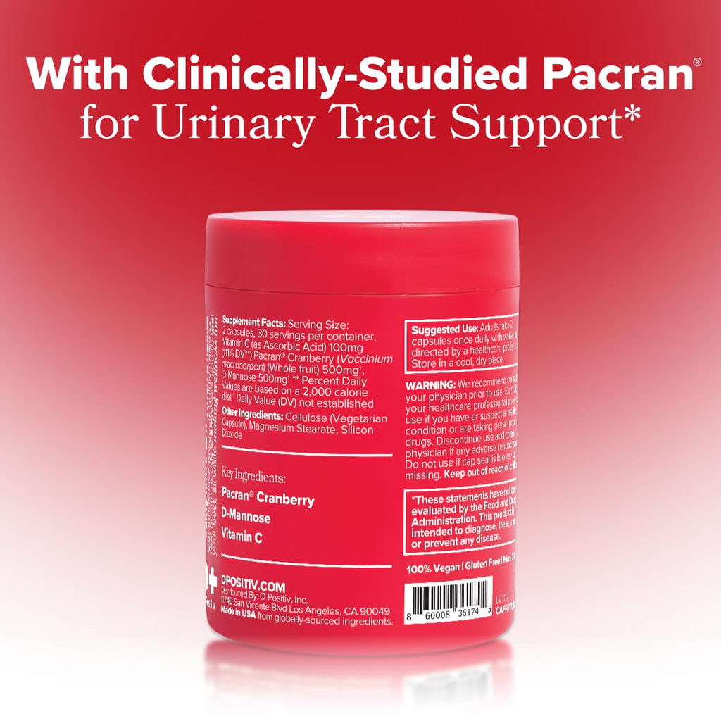 O Positiv URO Urinary Tract Health Supplement for Women, 60 Count (Pack of 1) - Urinary Support Vitamins with Pacran Complete Cranberry Extract