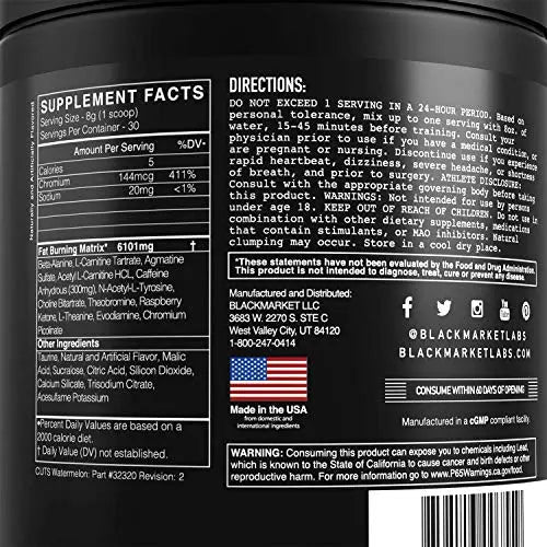 BLACKMARKET CUTS Pre Workout - Flavored Energy Powdered Drink Mix for Men BLACKMARKET Au supplements