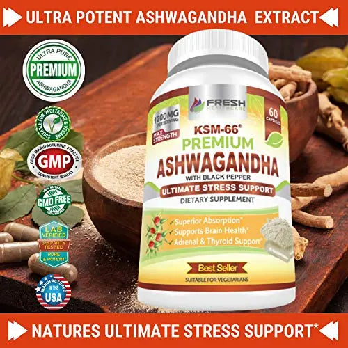 FRESH HEALTHCARE Ashwagandha Capsules KSM 66-1200mg Pure and Potent FRESH HEALTHCARE Au supplements
