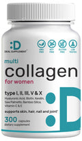 Multi Collagen Pills for Women & Men with Vitamin C, E & Biotin, 300 Capsules – Type I, II, III, V, X Hydrolyzed Collagen Peptides – 11 in 1 Formula with Saw Palmetto