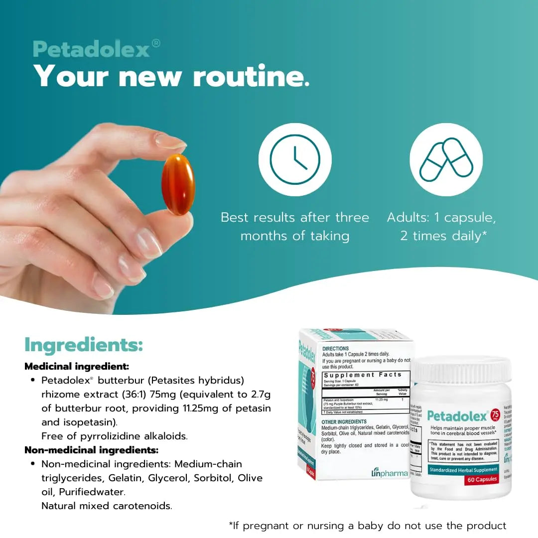 Petadolex - Migraine Relief - Patented Butterbur Root Extract, 75mg PA-Free Butterbur Extract Petadolex Au supplements
